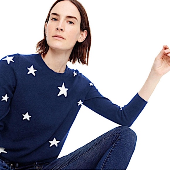 J Crew Everyday Cashmere Crewneck Sweater with Intarsia-Knit Stars - Picture 2 of 14